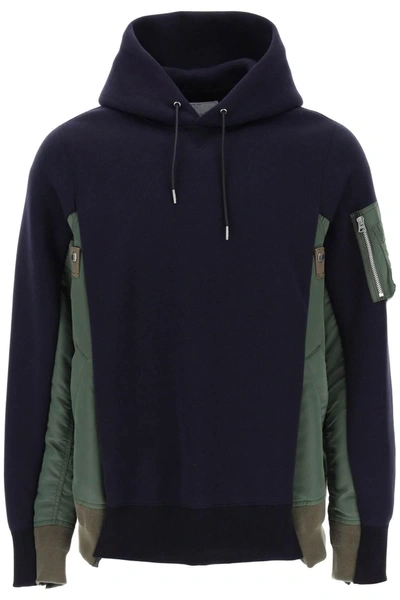 Sacai Sweatshirt With Contrasting Inserts In Blue,green