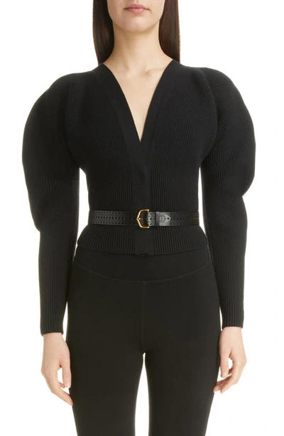 Alaïa Ribbed-knit Wool-blend Cardigan In Noir Alaia