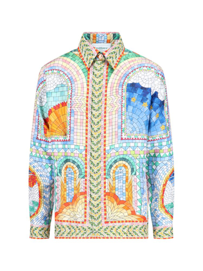 Casablanca Mosaic De Damas Print Silk Twill Shirt In Multicolor