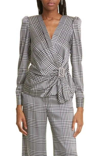 L Agence Bensen Houndstooth Wrap Blouse In Multi