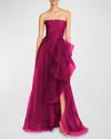 Theia Teresa Draped Strapless Gown In Sangria