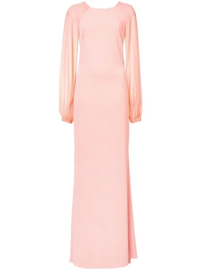 Badgley Mischka Long-sleeve Maxi Gown In Pink