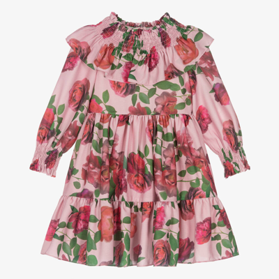 Patachou Kids' Girls Pink & Green Floral Crêpe Dress