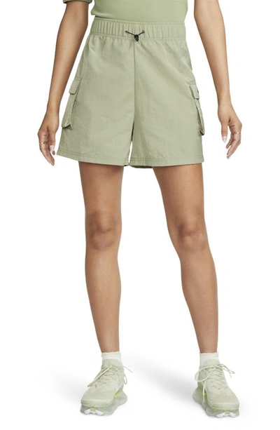 Nike Women's  Sportswear Essential Woven High-rise Shorts In Oil Green/ Black