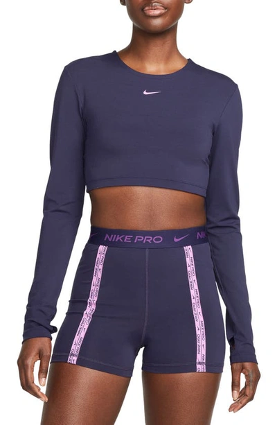 Nike Women's  Pro Dri-fit Cropped Long-sleeve Top In Purple
