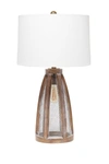 Lalia Home Wooded Arch Farmhouse Table Lamp With White Fabric Shade In Old Wood/ White