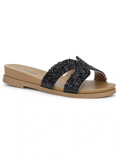 Olivia Miller Womens Flat Slip On Slide Sandals In Black
