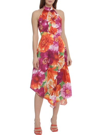 Maggy London Womens Asymmetric Floral Halter Dress In Multi