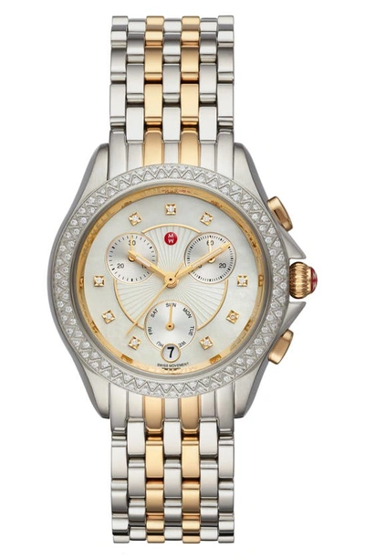 Michele Belmore Diamond Chronograph Watch, 38mm In Gold/silver