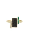 Covet Geometric Drusy & Cz Ring In Jet