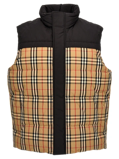 Burberry Check Panel Reversible Gilet In Archive Beige
