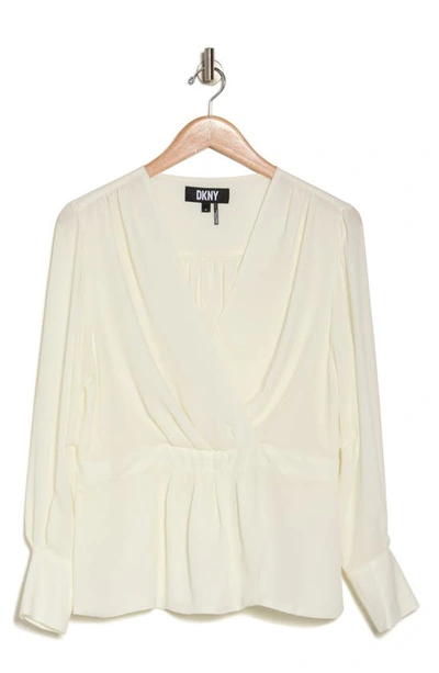 Dkny Long Sleeve Faux Wrap Top In Parchment