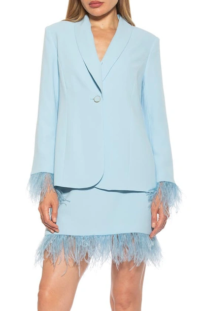 Alexia Admor Vida Ostrich Feather Cuff Blazer In Halogen Blue