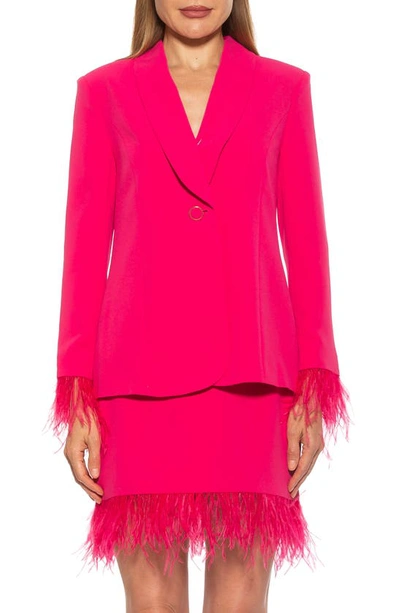 Alexia Admor Vida Ostrich Feather Cuff Blazer In Hot Pink