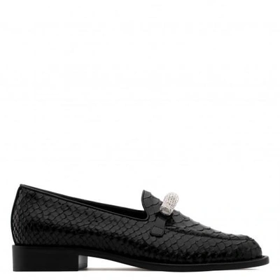 Giuseppe Zanotti - Python-embossed Leather Loafer With Crystals Accessory Grady In Black