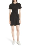 Theory Knotted Short-sleeve T-shirt Dress, Black In Black Multi