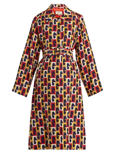 Gucci G Sequence Printed Silk Belted Coat In Multi