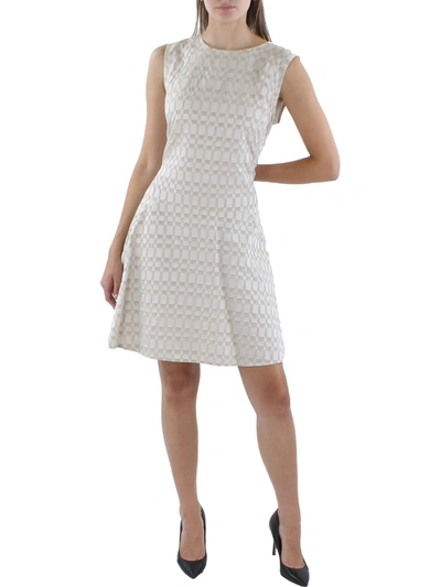 Josie Natori Womens Jacquard Geometric Fit & Flare Dress In White