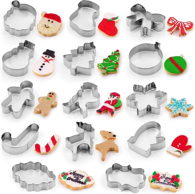 Zulay Kitchen Durable Non-stick Holiday Cookie Cutters With Assorted Designs (14-pieces) In Silver