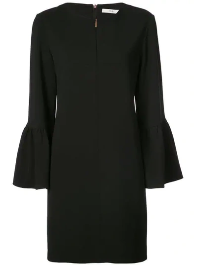 Tibi Structured Crepe Bell-sleeve Mini Dress In Black