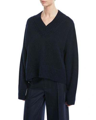 Joseph V-neck Cashmere Luxe Sweater In Navy