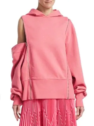 Tre By Natalie Ratabesi Longline Boxy Cotton Hoodie With Zip-off Sleeves In Pink Candy