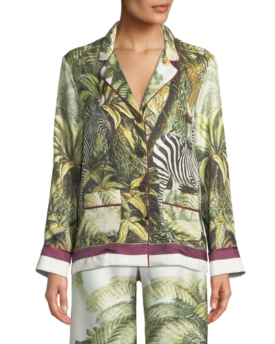 Frs By Francesca Ruffini Long-sleeve Button-down Wildlife-print Silk Top In Multi Pattern