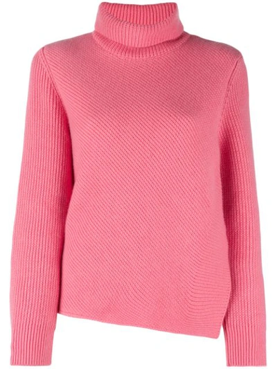 Cedric Charlier Turtleneck Long-sleeve Wool-cashmere Sweater W/ Side Slit In Pink