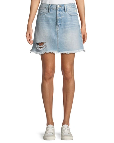 Frame Rigid Re-release Le High Frayed Mini Skirt In Blue