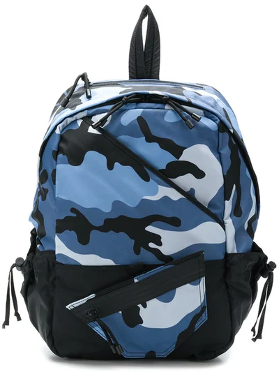Valentino Garavani Nylon Camouflage Backpack In Blue