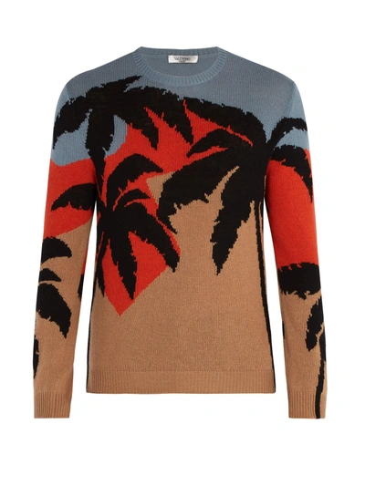 Valentino Palm Tree Intarsia Wool And Cashmere-blend Jumper In Multicolour