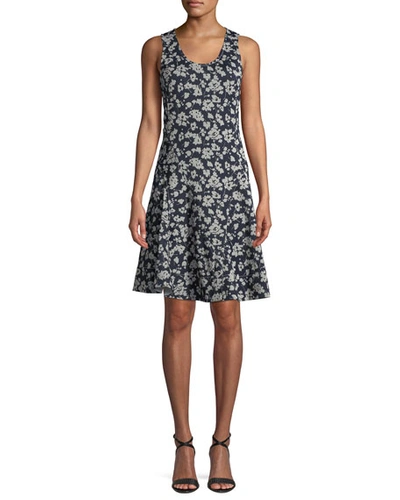 Derek Lam Scoop-neck Sleeveless Fit-and-flare Floral-print Dress