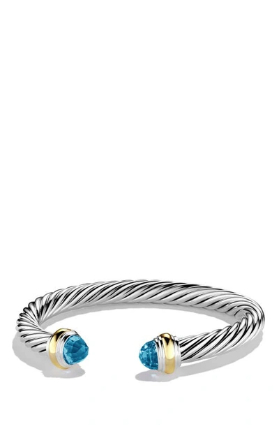 David Yurman Cable Classics Bracelet With Semiprecious Stones & 14k Gold, 7mm In Blue Topaz