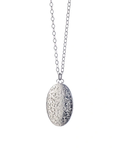 Monica Rich Kosann Oval Floral-carved Locket Necklace In Silver