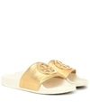 Tory Burch Lina Metallic Leather Pool Slide Sandals In Gold