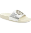 Tory Burch Lina Metallic Leather Pool Slide Sandals In Silver