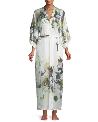 Christine Designs Limelight Long Silk Robe In Multi Pattern