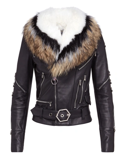 Philipp Plein Leather Biker "elegant Fur"