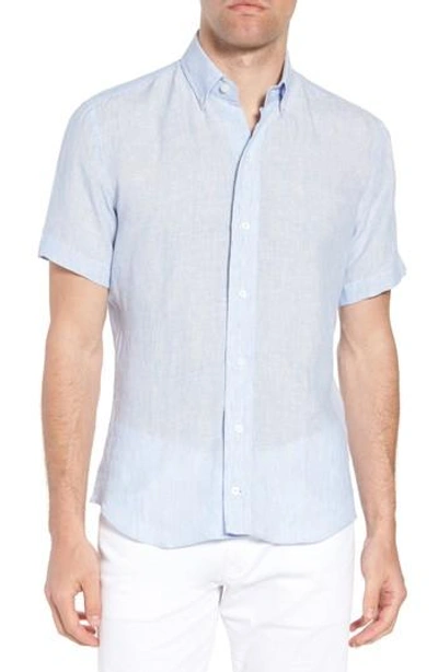 Ledbury Willington Stripe Slim Fit Linen Sport Shirt In Blue