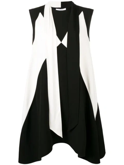 Givenchy Sleeveless Graphic-print Short Dress W/ Scarf Detail In Blk-wht