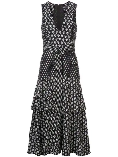 Proenza Schouler V-neck Sleeveless Mixed-print A-line Midi Dress In Black ,white
