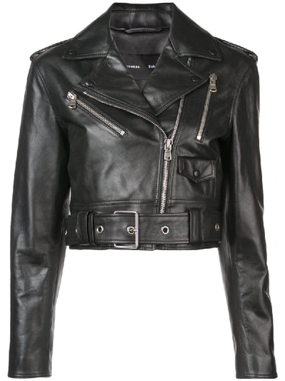 Proenza Schouler Cropped Leather Biker Jacket In Black