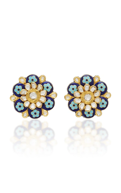 Amrapali 18k And 22k Gold, Enamel And Diamond Earrings In Blue