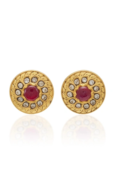 Amrapali 18k22k 24k Gold Ruby And Diamond Earrings In Red