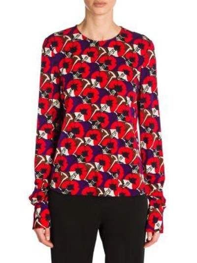 Marni Long-sleeve Crewneck Printed Knit Top In Dfrred