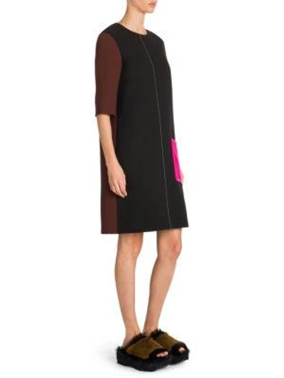 Marni Colorblock Shift Dress In Black-brown