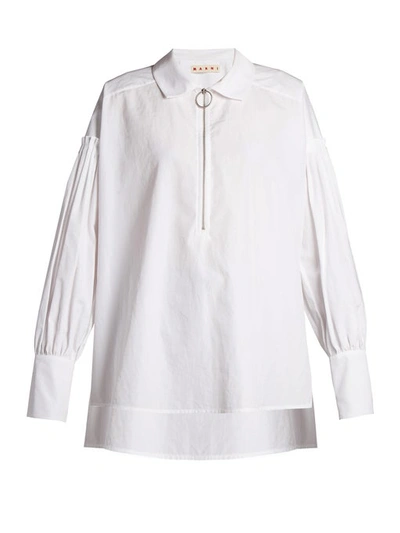Marni Long-sleeve Zip-neck Cotton Woven Shirt In White