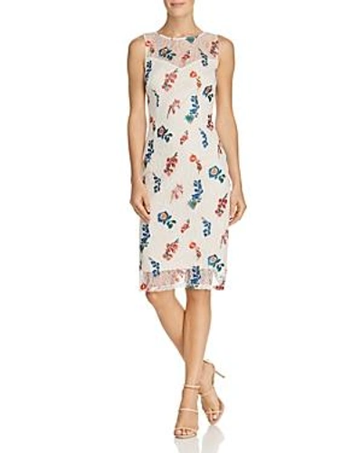 Adrianna Papell Embroidered Chantilly Lace Sheath Dress In Ivory Multi
