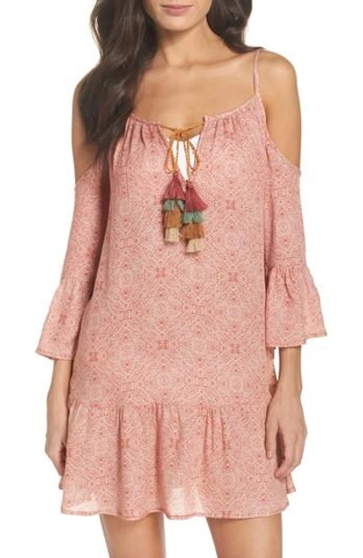 Surf Gypsy Tassel Cold Shoulder Cover-up Tunic In Rust