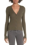 Vince Ribbed Lettuce Cuff Cotton Cardigan In Bayleaf